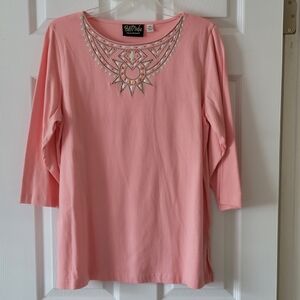 Bob Mackie Light Pink Embellished Long Sleeve Top